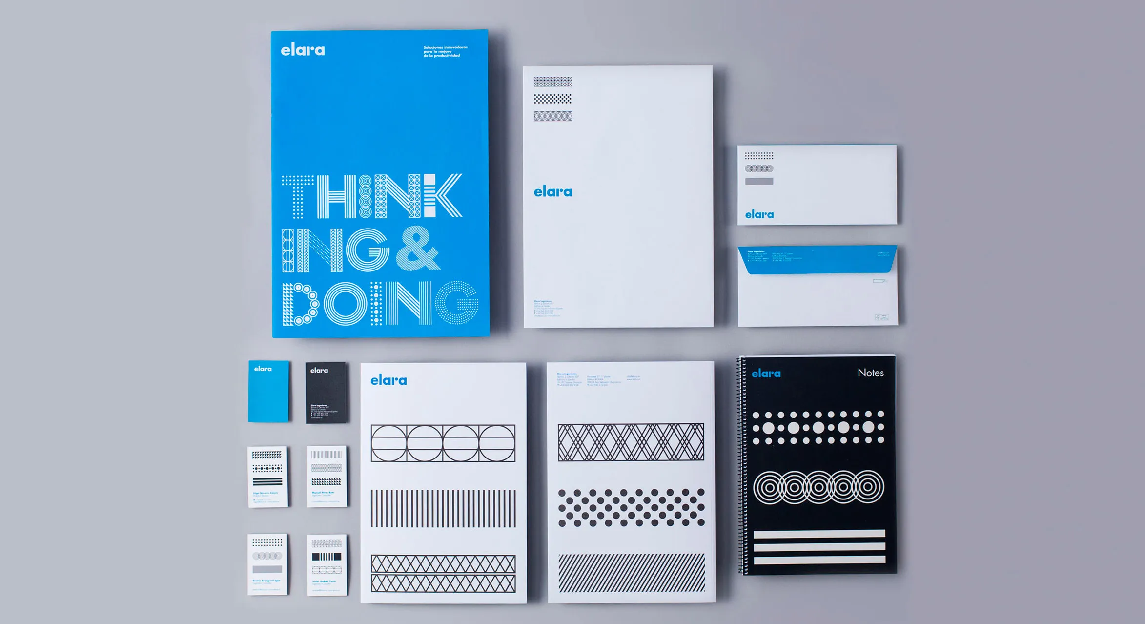 Papelería y catálogo para Elara Ingenieros